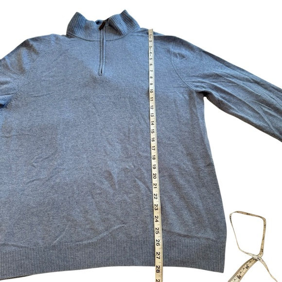 Nordstrom Mens Cashmere Blue Long Sleeve Turtleneck 1/4 Zip Sweater Size L - Picture 6 of 10